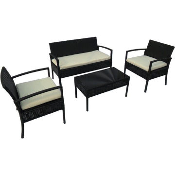 4 pedaços preto outdoor vime lazer mesa de café conjunto